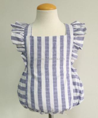 China Whole Sale Blue Stripe 100% Short Sleeve Cotton Short Sleeves With Big Bow Baby Romper for sale