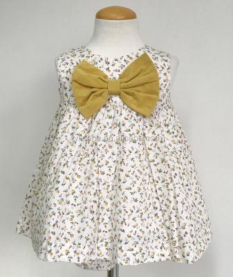 China 100% Breathable Cotton Big Bow Printing Girl Dress Set for sale