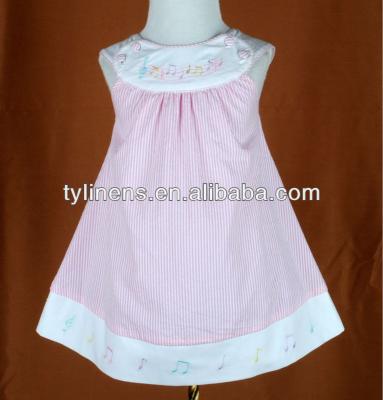 China Note Washable Embroidery Stripe Baby Pink White Dress for sale