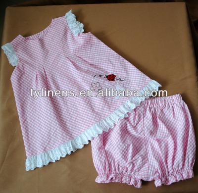 China QUICK DRY 100% Cotton Check Seersucker Girls Set for sale