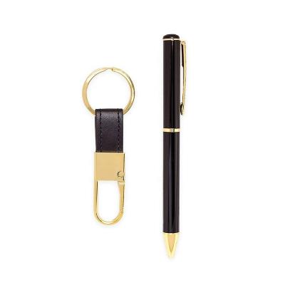 China office & Educate Pen Aluminum Ballpen with Gold Clip and Balance Mental Keychain with Leather Logo Printed Gift Set for sale