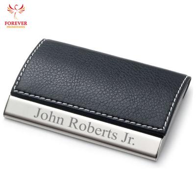 China Portable Custom Personalized Laser Engraved Leather Classic Name Card Holder Magnetic PU Metal Black Yiwu Supplier for sale