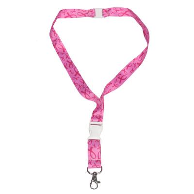 China 2017 New Promotional Gift Ribbon Breast Cancer Awareness Polyester Pink Nylon Printed Lanyards With Loose Quick Release Safety Buckles for sale