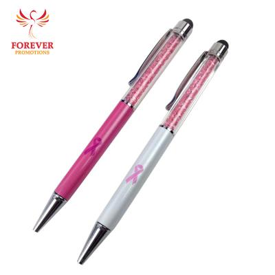 China Promotional Metal Ribbon Awareness Stiletto Pen 2017 New Pink Crystal Pens Breast Cancer Awareness Gifts for sale