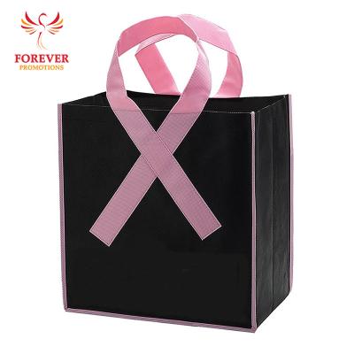 China 2017 NEW Pink Ribbon Eco-friendly Promotional Customized Nonwoven Fabric Shopping Bag Breast Cancer Awareness for sale