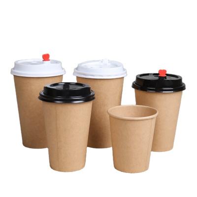 China 3/4/6.5/7/8/9/10/12/16/20/21/22/24/32oz Disposable Hot Drinks Custom Logo Printing Kraft Single Paper Cup With Lid for sale