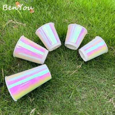 China Wholesale Disposable Coffee Cups Customized Print Logo Laser Disposable Tea Mike Paper Cups With Double Lid Rainbow Colorful Wall Cups for sale