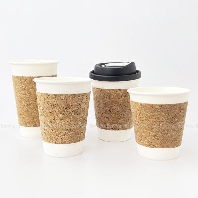 China New Design Disposable Insulated Hot Coffee Paper Cup Custom Logo Printing Cork Sawdust Half Wrapped Paper Cup With Lid for sale