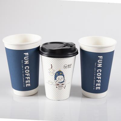 China Hot Selling Disposable PLA Paper Cups Two Layers Single Wall Coffee Cups With Lid Disposable Bubble Tea Cup 16oz for sale