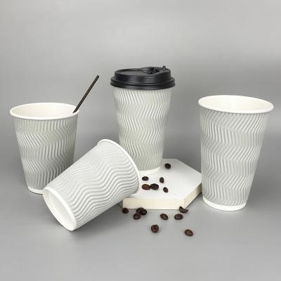 China Recyclable New Feature Color Ripple 8/12/16oz Material Wall Party Flexo Printing Paper Cup With Logo Kraft Paper Silver Gray Coffee Cup for sale