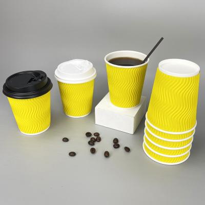 China Mike Paper Cup No Smells Double Wall Recyclable Coffee Chocolate Thick Wallpaper Mugs No Sleeves Needed Ripple 8oz Yellow Insulated Cups for sale