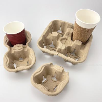 China Custom Logo Eco-friendly 1/2/4 Cup Take Away Plastic Cup Pulp Thick Corrugated Paper Cup Holder for sale