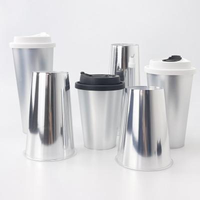 China Widely New Style Bright Matte Film Silver pp Injection Mold Disposable Reusable Cup Cold Drinks Plastic In Mold Cups for sale