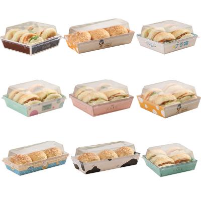 China Custom Logo Printing Dessert Sandwich Packaging Rectangle Disposable Square Transparent Snake Lid Custom Paper Box for sale