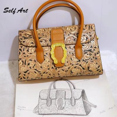 China 2023 New Design Waterproof Women Brand Luxury Leather Carving Handmade Tote Bags For Women for sale