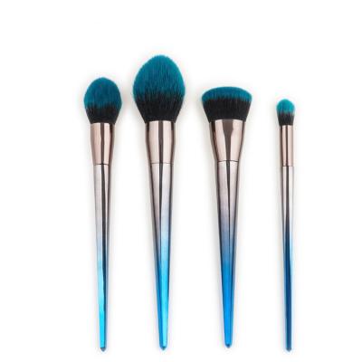 China 4Pcs Blue Skin-friendly Makeup Brushes Wholesale Customized Holographic Makeup Brush Set for sale