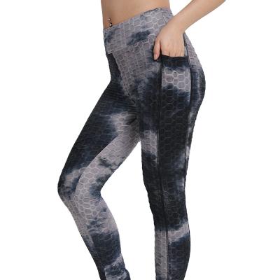 China Breathable Women Bubble High Waisted Ruched Butt Lift Gaiters With Pocket Cracked! crack! Pantyhose Textured Booty Sport Yoga Leggings for sale