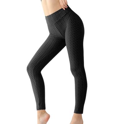 China Antibacterial Women's Sports Solid Colors Bubble Leggings High Waist Anti Cellulite Exercise Leggings For Women for sale