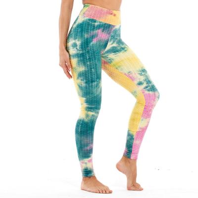 China NEW Design High Waist Antibacterial Tie Dye Anti Cellulite Pants Sports Honeycomb Textured Bubble Gaiters for sale