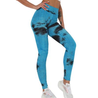 China The NEW crac design! crack! antibacterial butt high waist tie dye anti cellulite textured pants sports honeycomb bubble leggings for sale