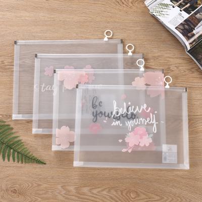 China 100% Eco-friendly Clear Student Transparent A4 Folder Cartoon Zipper Bag Large Capacity Cute Simple Reagent Paper Plastic Instruction Bags for sale