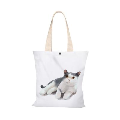 China 2020 New Student Cat Cartoon Shoulder Handbag Large Capacity Simple Handled Shopping Bag Cute Gray Canvas Bag for sale