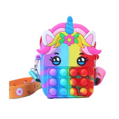 China 2022 Other New Design Unicorn Rainbow Color Cross Body Shoulder Bags For Girls Silicone Bubble Jumping Shoulders Bag for sale