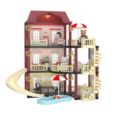 China Girls Play DIY Dollhouse Play Set 2022 New Kids Koala Diary Castle Furniture and Toys Play House with Slide Pretend Play Set Doll House for sale