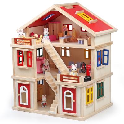 China Girls Play DIY Dollhouse Play Set Factory Direct Supply Wooden Children Role Pretend Play Room Toy Furniture Doll House Toys for sale