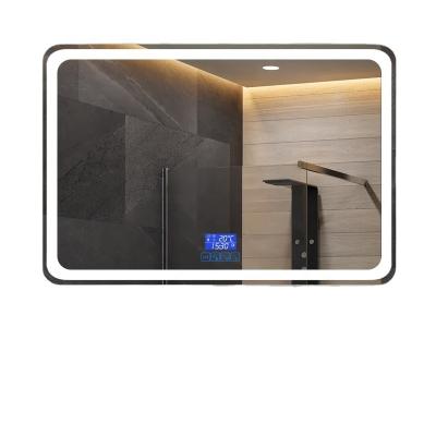 China Hotel Intelligent Custom Touch Screen Bright Fogproof Backlight Led Light Bathroom Mirror for sale