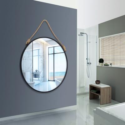 China PU Round Illuminated Wall Mirror With Leather Strap for sale