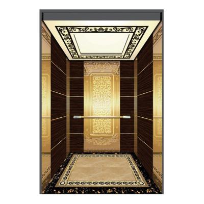 China Contemporary Home Passenger House Villa Elevator FUJI Hairline Gold Etching Stainless Steel for sale