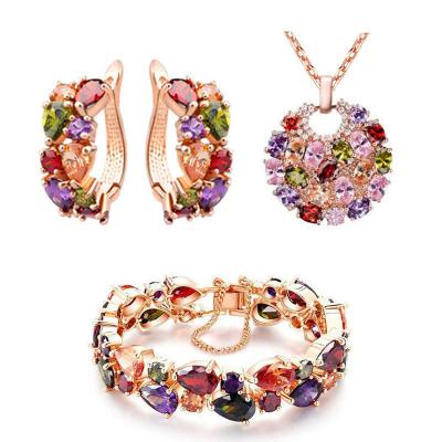 China Trendy African Crystal Gold Bracelet Necklace Earring Water Droplets Water Jewelry Fashion Stone Jewelry Set Women for sale