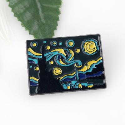 China Fashionable Custom Van Gogh Oil Painting Theme Alloy Drip Pin Sunflower Star Van Gogh Head Modeling Brooch Pins For Decoration for sale