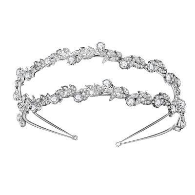 China Princess Wedding Bridal Tiara Crown Crystal Double Row Bridal Headband Women Hair Alloy Leaf Jewelry Eco-friendly Wedding Accessories for sale