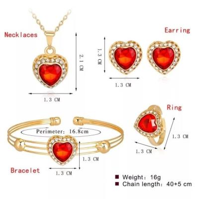 China Hot Selling 3 Style Jewelry Set Fashionable Multicolor Classic Heart Love Amazon Necklace Wedding Dangle Earrings For Gift for sale