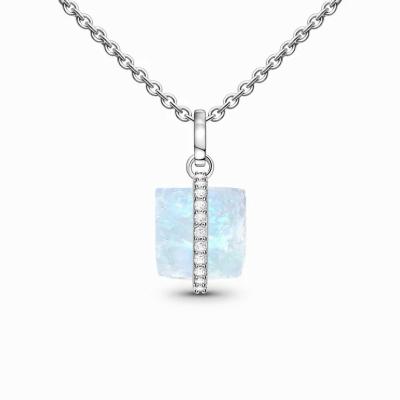 China New Fashion S925 Sterling Silver Geometric Moonstone Charm Necklace Soft Luxury Exquisite Jewelry High Quality for sale