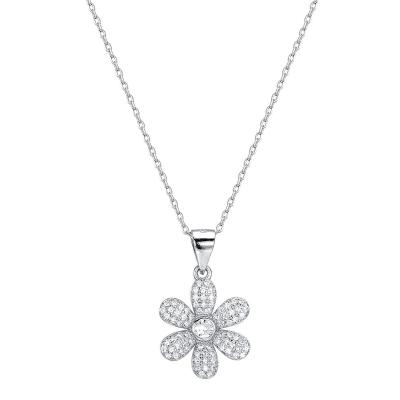 China Hot Selling Design S925 Diamond Flower Pendant Collarbone Chain Simple Silver Inlaid Necklace High Quality Temperament for sale