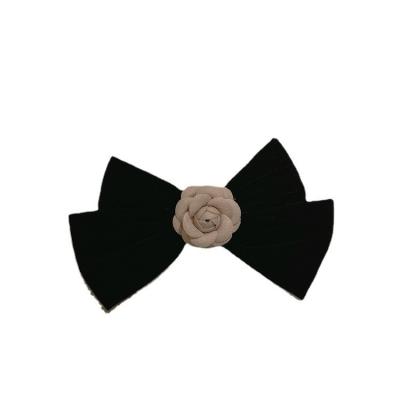 China High Quality Vintage Velvet Hot Sale High Grade Camellia Hairpin Black Bow Hair Accessories Headdress for sale