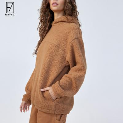 China High Quality Warm Sherpa Thick Anti-Wrinkle Winer Drop Shoulder Shear Oversized Brown Hoodies Women for sale