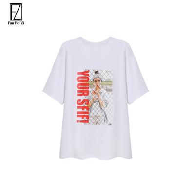 China 2021 New Fashion Anti-Shrink Women Summer Wear Lightweight Cotton Spandex Customized Printed Graphic T-Shirts for sale