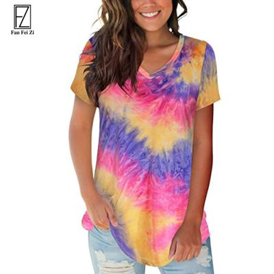 China 2021 Women's Casual Cotton Anti-Wrinkle Tie Dye T-shirt Summer Hot Selling 100% Custom T-shirt for sale