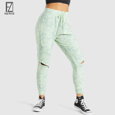 China Factory Price Breathable Running Wear Joggers Women Printing Hollow Out Drawstring Custom Sport Tracksuit for sale