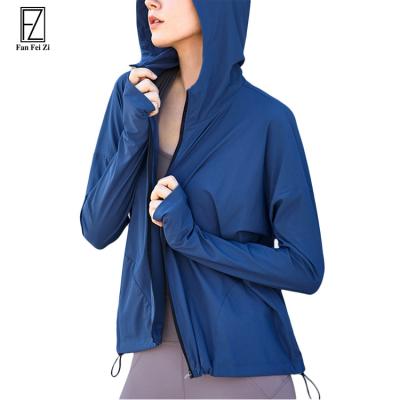 China High Quality Breathable Gym Use Jacket Summer Zipper Polyester Workout Yoga Running Jacket With Finger Hole for sale