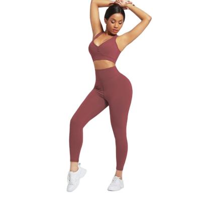 China 2021 Wholesale Breathable Active Wear Yoga Leggings Sports Bra Sets 2 Piece Fitness Workout Sports Suit for sale