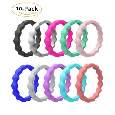 China Ring Topsale 2021 10PCS PACK 4.993mm Wave Shape Silicone Rings For Women Silicone Black Ring For Men for sale