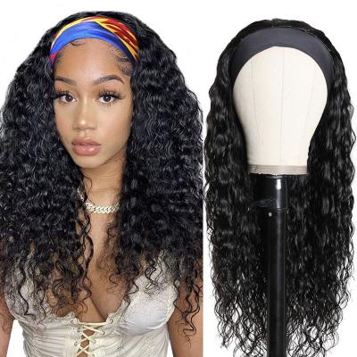 China 2021 Synthetic Women's Long Wavy Black Wig Headband Hairband Wig Synthetic Wig For Color Women Curly Hair Wigs for sale