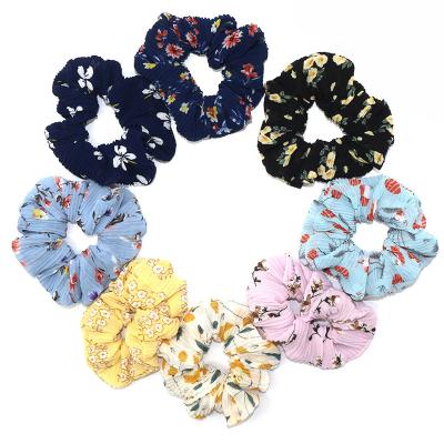 China Women Hairtie 7 Colors Print Floarls Crinkle Chiffon Scrunchies For Women Cute Hair Holder Scrunchies for sale