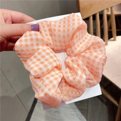 China Korean Simple Net Red Plaid Headdress Ring Retro Hair Tie Low Price Large Intestine Rope Ball Female Main Hair Ring for sale