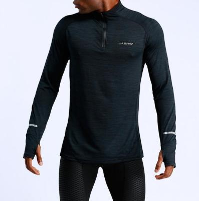 China Custom High Quality Anti-pilling Winter Men's Long Sleeve Quarter Zip Tee Basketball Training Sports Running Fitness Collar Top for sale